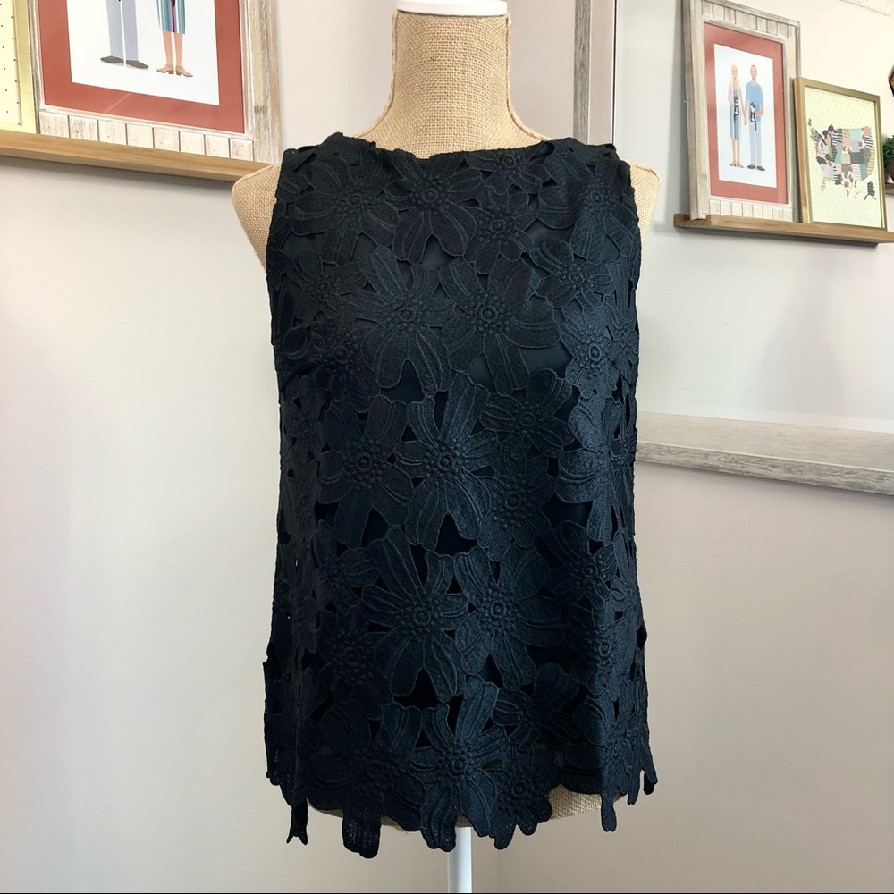 Calvin Klein Black Floral Lace Sleeveless Shell Top - Picture 3 of 16